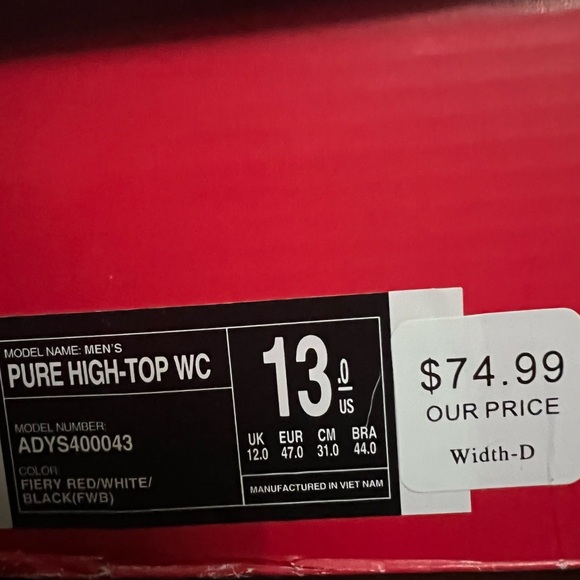 DC Pure High-Top Red Black Size 13 - Picture 5 of 5